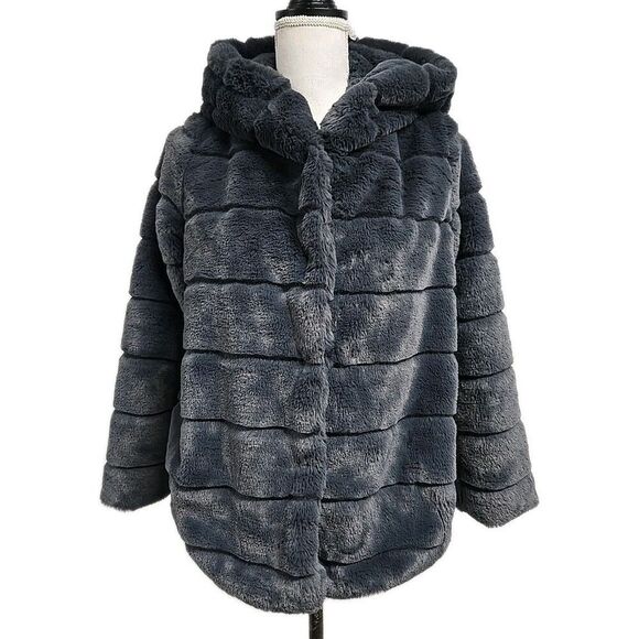 Apparis Goldie Faux Vegan Fur Oversized Hood Jacket Carbon Gray Women’s Size XS - Picture 1 of 11